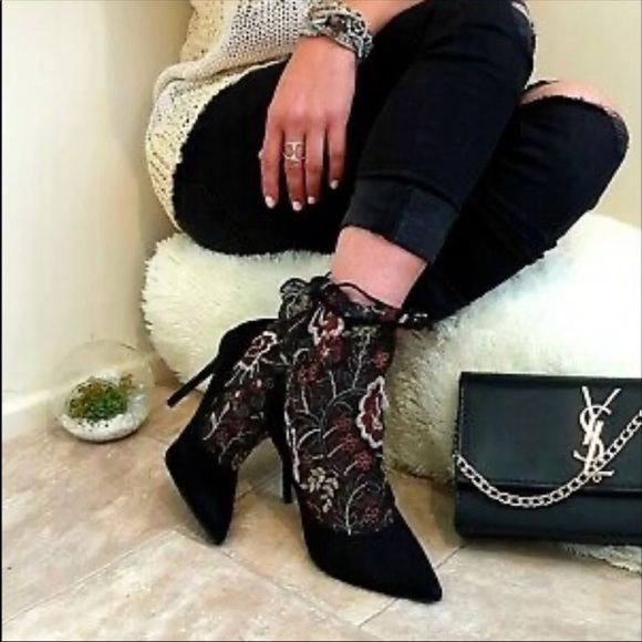 Zara Floral Embroidered Sock Style Heels NWOT - Picture 9 of 9